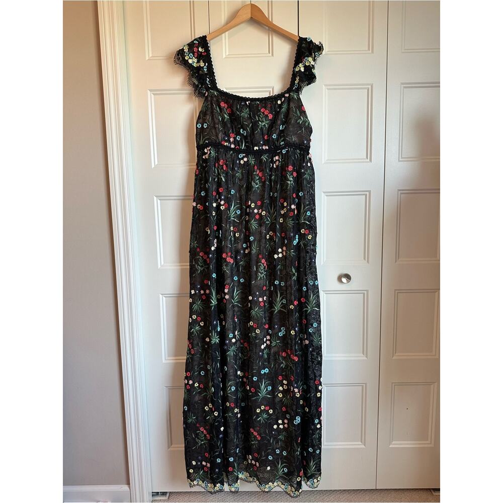 Alice + Olivia Stacey Bendet Black Floral Embroidered Lace Maxi Dress Size 12 - Picture 8 of 16